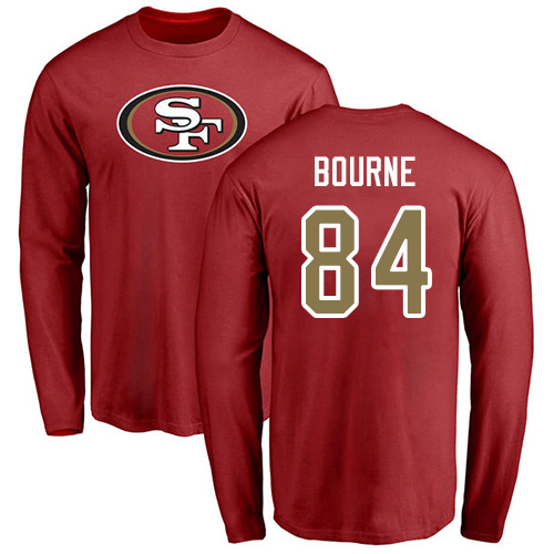 Men San Francisco 49ers Red Kendrick Bourne Name and Number Logo #84 Long Sleeve NFL T Shirt